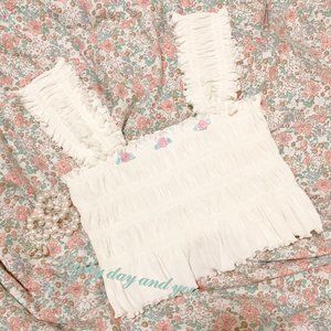 Lolita Hand-stitched Flowers Ruffle Camisole Crop Top Shabby Chic